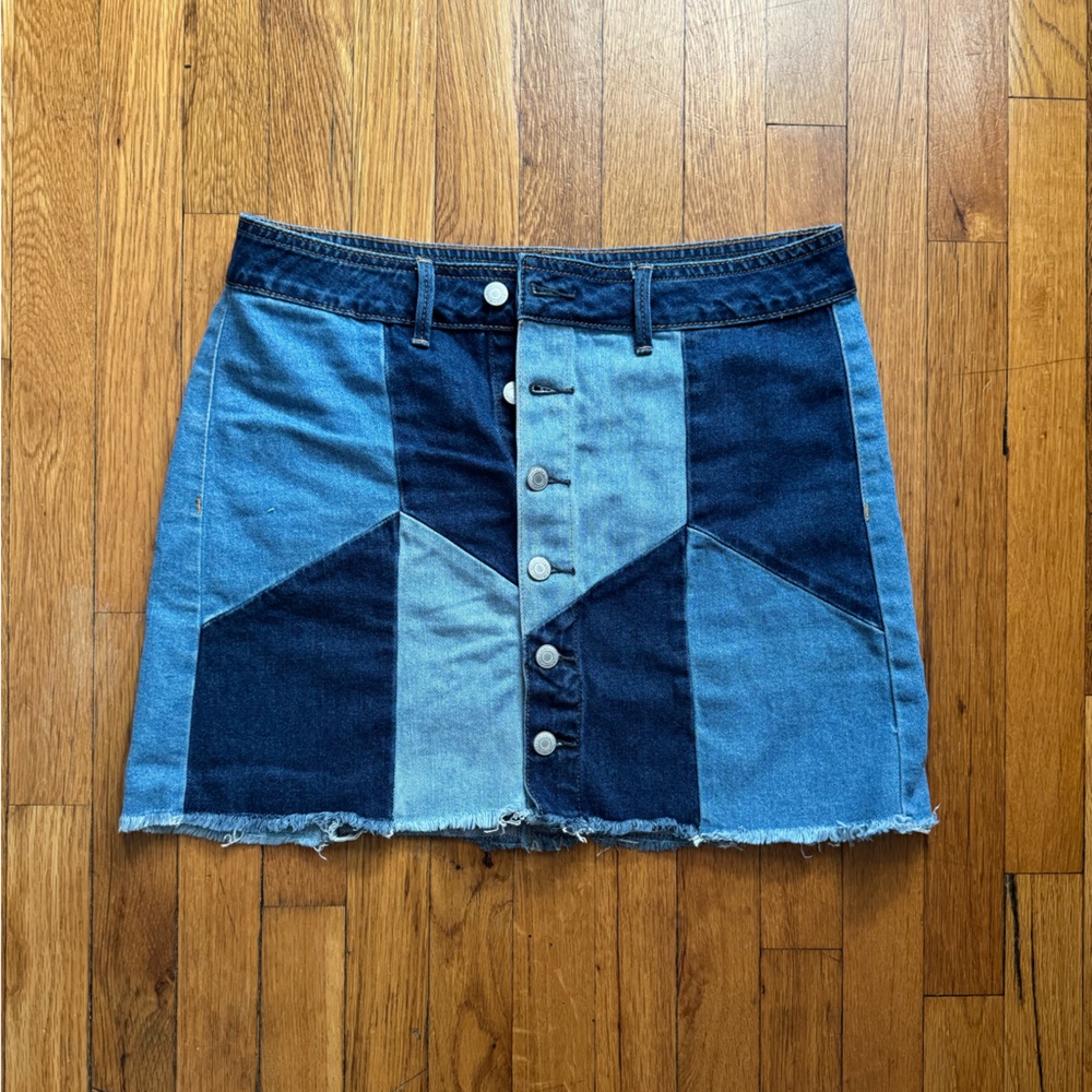 Patchwork denim mini skirt